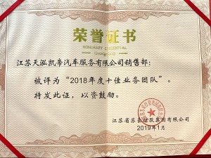 2018年度蘇豪控股集團十佳業(yè)務團隊-天泓凱帝